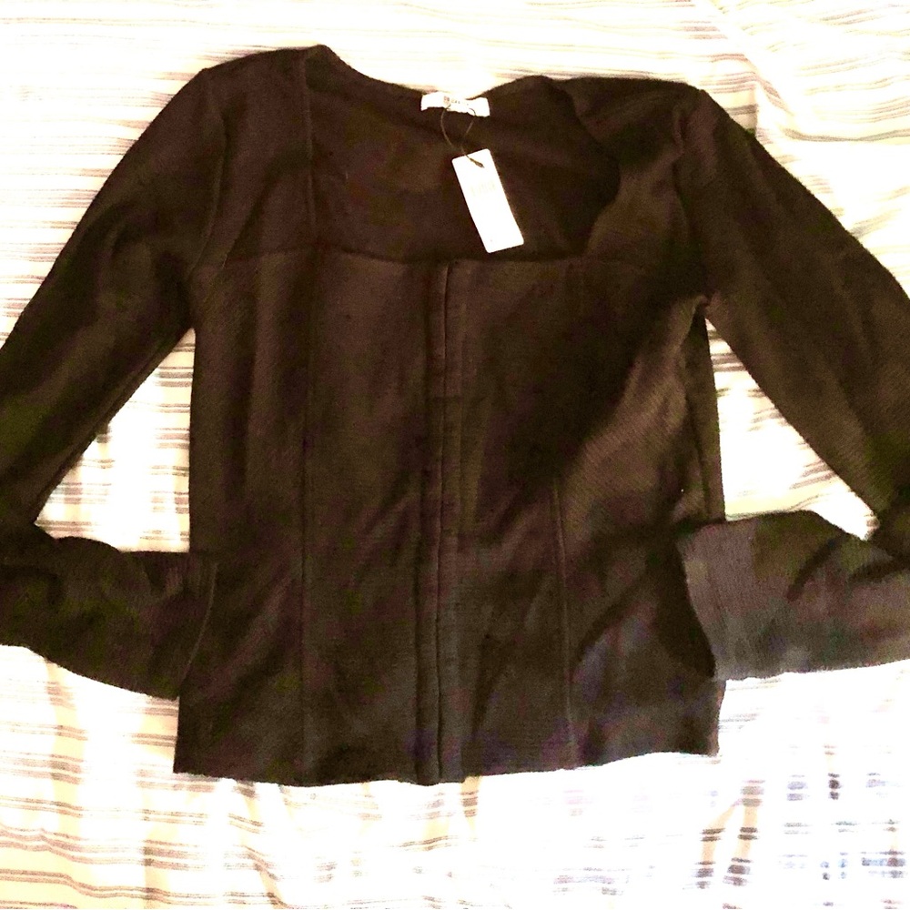 Anthropologie Black Long-Sleeve Button-Down Top corset style hidden hook and eye